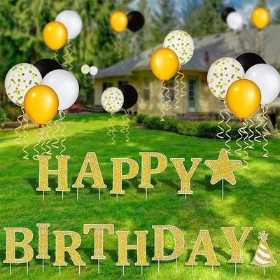 Placas personalizadas para jardim ao ar livre Cartão de feliz aniversário com estacas
