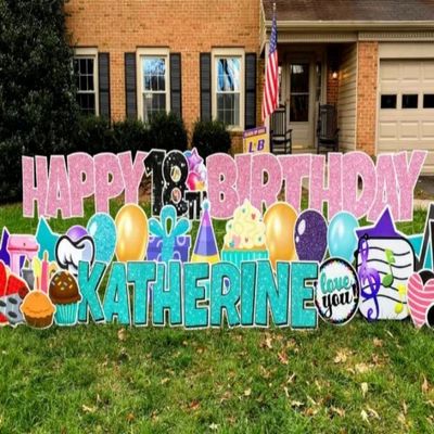 Placas personalizadas para jardim ao ar livre Cartão de feliz aniversário com estacas