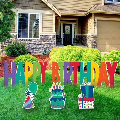 Placas personalizadas para jardim ao ar livre Cartão de feliz aniversário com estacas